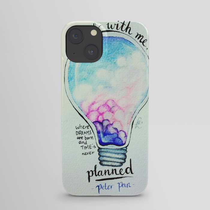 lightbulb quote clouds, peter pan come with me iPhone Case by Eva Hale
