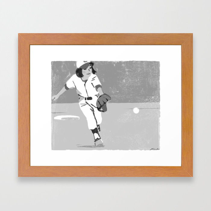 A Young Girl Playing Baseball Framed Art Print By Tatsurokiuchi