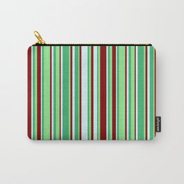 [ Thumbnail: Sea Green, Light Green, Maroon, and Light Cyan Colored Striped Pattern Carry-All Pouch ]