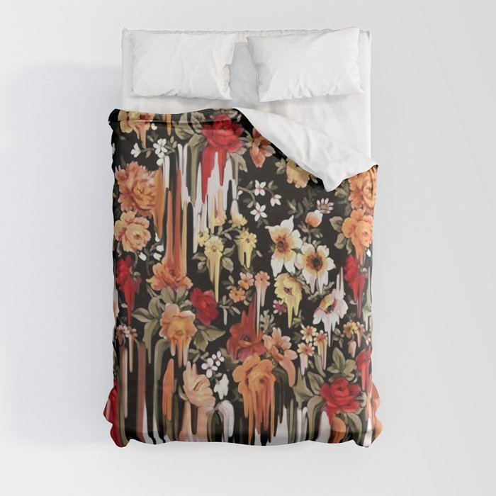 Free Falling, melting floral pattern Duvet Cover