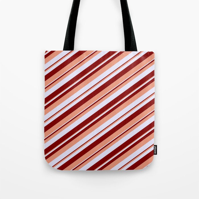 Lavender, Maroon, and Dark Salmon Colored Striped/Lined Pattern Tote Bag