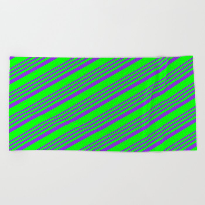 Purple & Lime Colored Pattern of Stripes Beach Towel