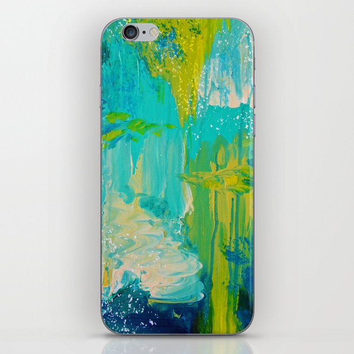 SEASIDE DREAMS - Beautiful Ocean Waves Teal Blue Turquoise Chartreuse Underwater Abstract Painting iPhone Skin