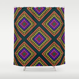Seamless pattern with symmetric geometric ornament. 3d rendering, 3d illustration. Shower Curtain