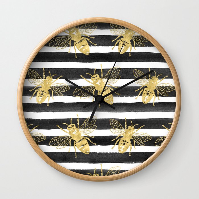 Golden bee noir Wall Clock