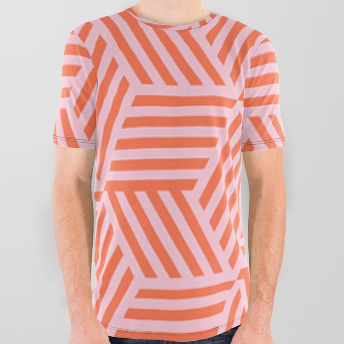 Geometric Coral and Pink Pattern All Over Graphic Tee