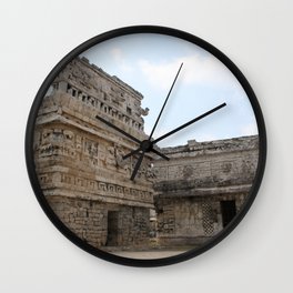 Mexico Photography - Ancient Buildings Under The Light Blue Sky Wall Clock