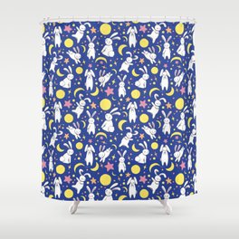 Moon Bunny (Blue) Shower Curtain