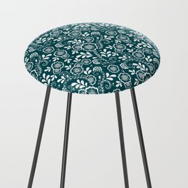 Teal Blue And White Eastern Floral Pattern Counter Stool