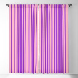 [ Thumbnail: Dark Orchid & Light Pink Colored Lined Pattern Blackout Curtain ]