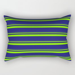 [ Thumbnail: Green & Midnight Blue Colored Stripes Pattern Rectangular Pillow ]
