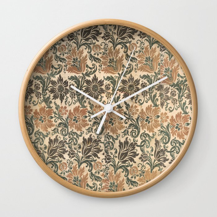 Distressed Antique Italian Floral Silk Wall Clock