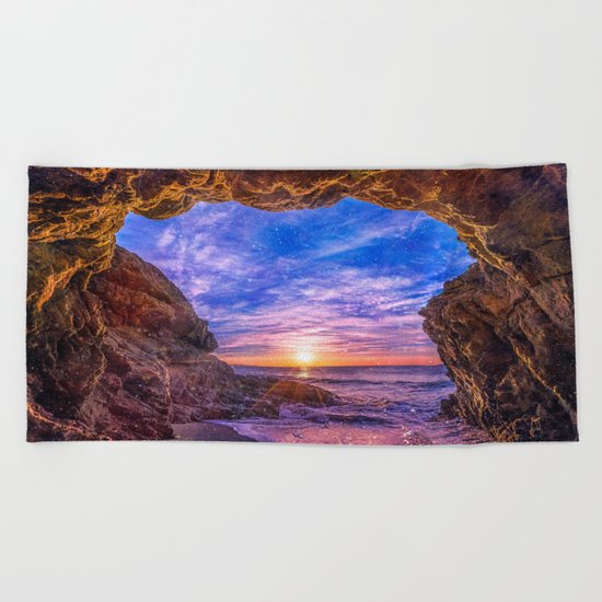 Beach Cave in Malibu Beach Towel