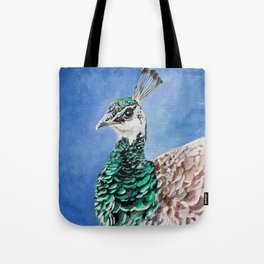 Peahen - painted bird portrait Tote Bag | Fowl, Birdlover, Peahen, Peacock, Painting, Bird, Fancy, Queen, Exoticbird, Peafowl 