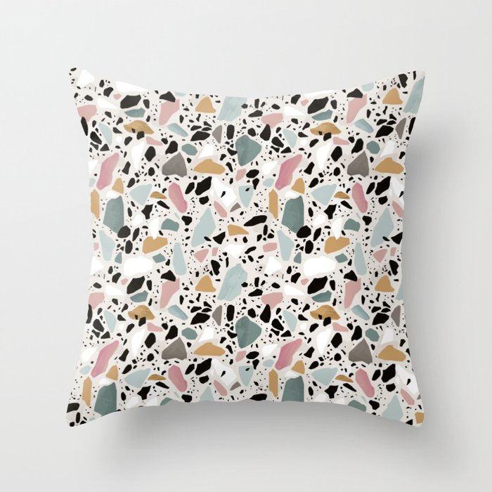 Terrazzo flooring seamless pattern with colorful marble rocks Throw Pillow