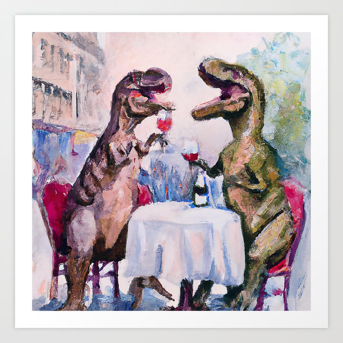 T-Rex couple date night Art Print