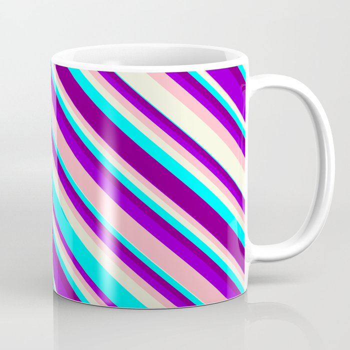 Dark Violet, Light Pink, Beige, Cyan, and Purple Colored Lines Pattern Coffee Mug
