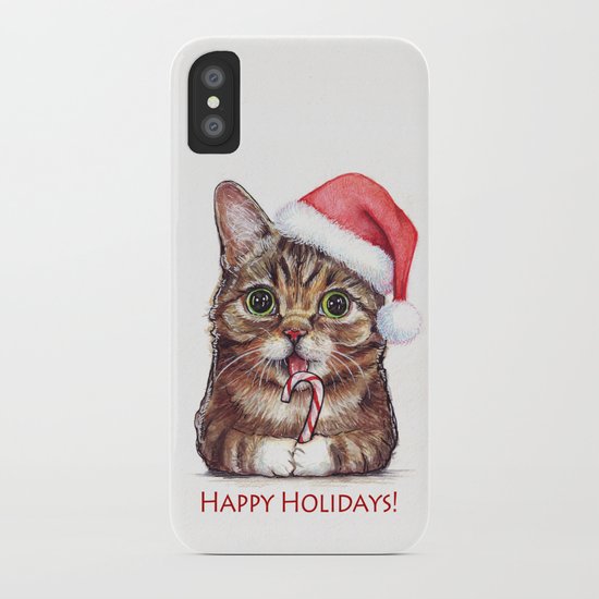 Cat in Santa Hat with Candy Cane iPhone Case