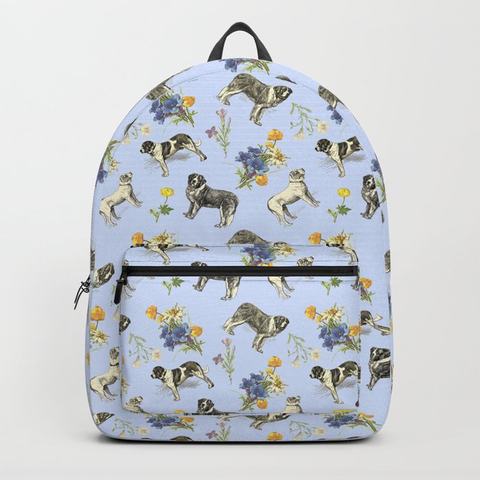 Saint Bernard Dogs & Alpine Flowers - Blue Backpack