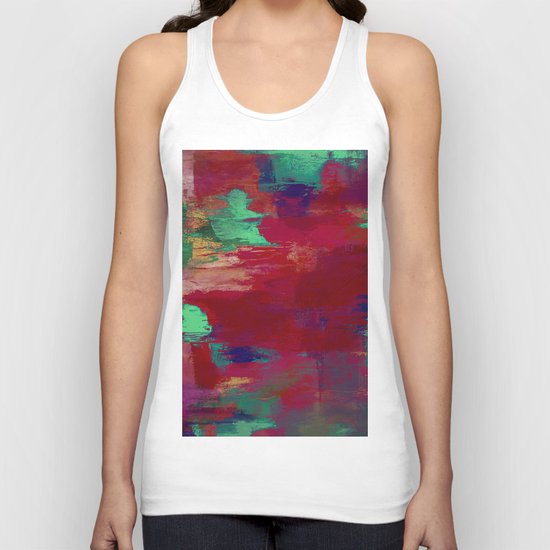 Crimson Overflow - Abstract, red, crimson, green, purple oil painting Unisex Tank Top