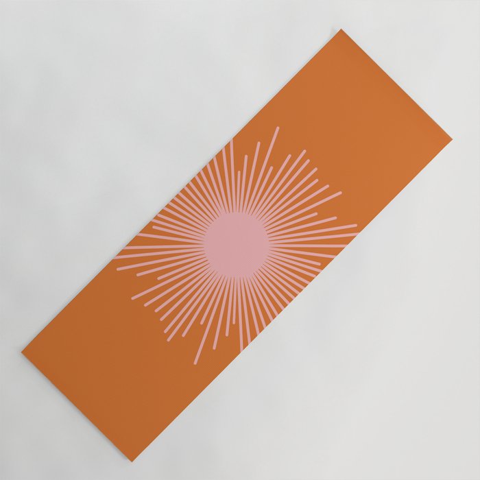 Sunburst - Minimalist Mid Century Modern Sun in Pink and Orange Yoga Mat