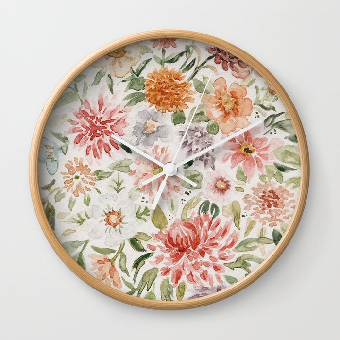 Loose Pastel Dahlia Watercolor Bouquet Wall Clock