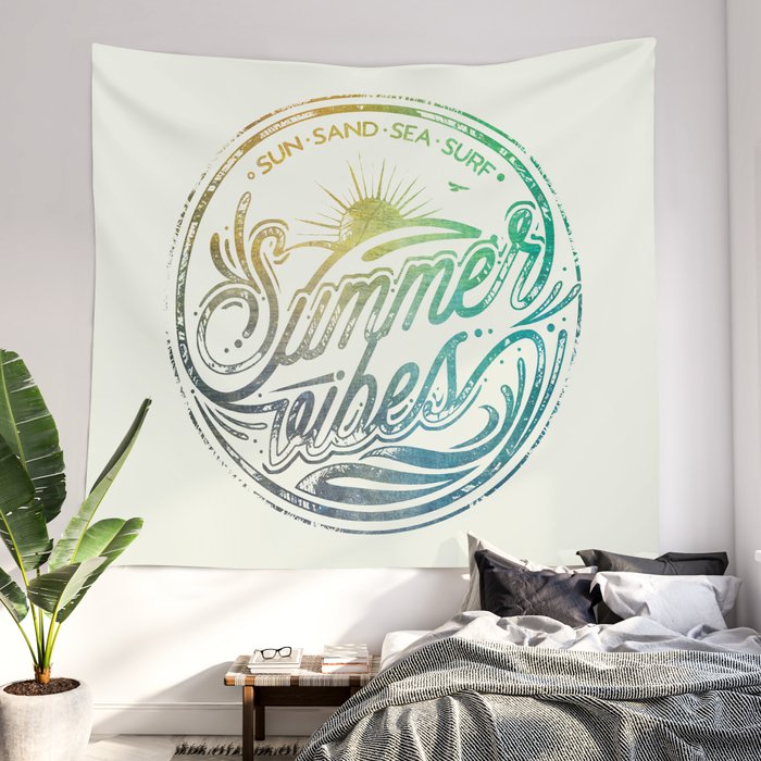 Summer vibes typo artwork Wall Tapestry