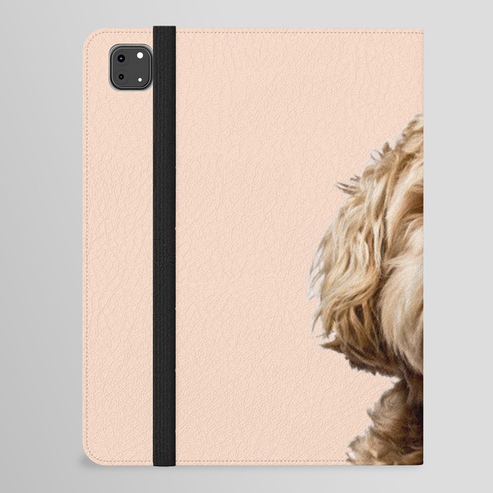 Happy Goldendoodle on Pastel Pink Background iPad Folio Case