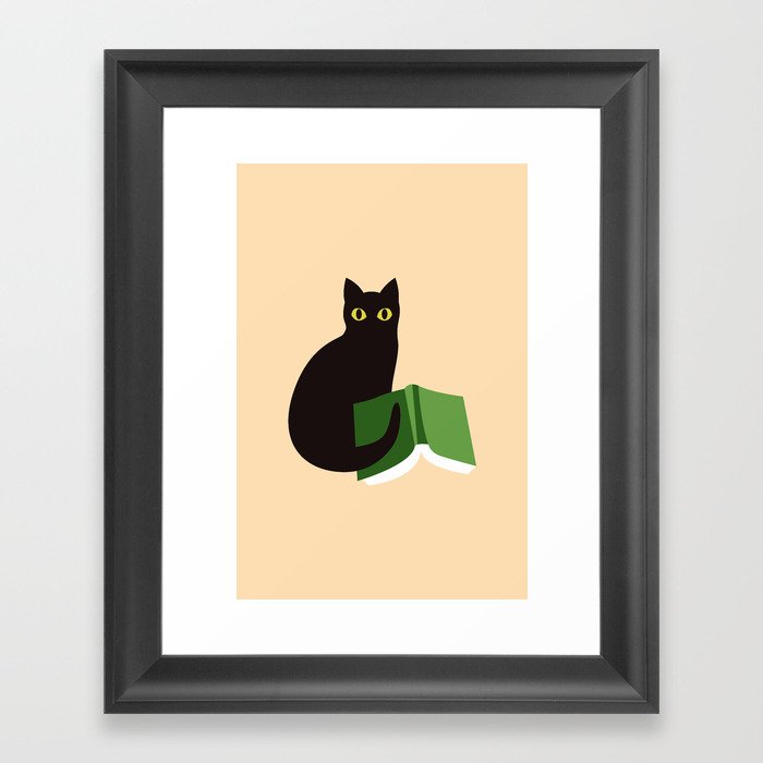 Cat Book (Green)  Framed Art Print
