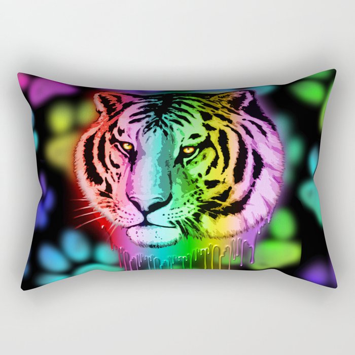 Tiger Neon Dripping Rainbow Colors Rectangular Pillow
