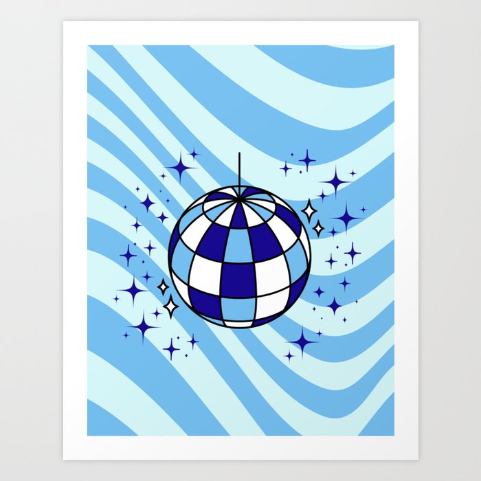 Blue Disco Ball, Disco Party, Retro Art, Retro, 80s Art Print