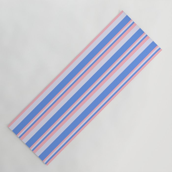 Cornflower Blue, Light Pink & Lavender Colored Stripes Pattern Yoga Mat