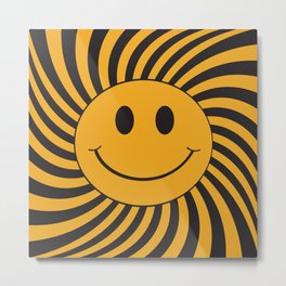 Smiley  Metal Print | Sunshine, Oldskool, Psychedelic, Hypnotic, Smiley, Rave, 90S, Aesthetic, Black, Trending 