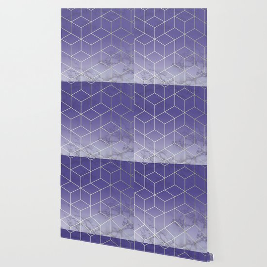 Geometric Marble Ultraviolet Purple Gold Wallpaper By