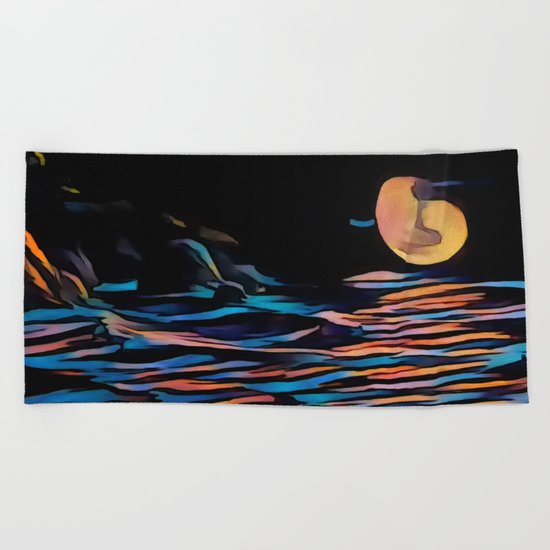 Moon over Beach Beach Towel