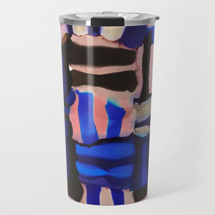 Alcohol Ink Blue Pink Block Stripe Travel Mug