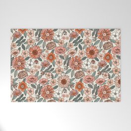 70s flowers - 70s, retro, spring, floral, florals, floral pattern, retro flowers, boho, hippie, earthy, muted Welcome Mat