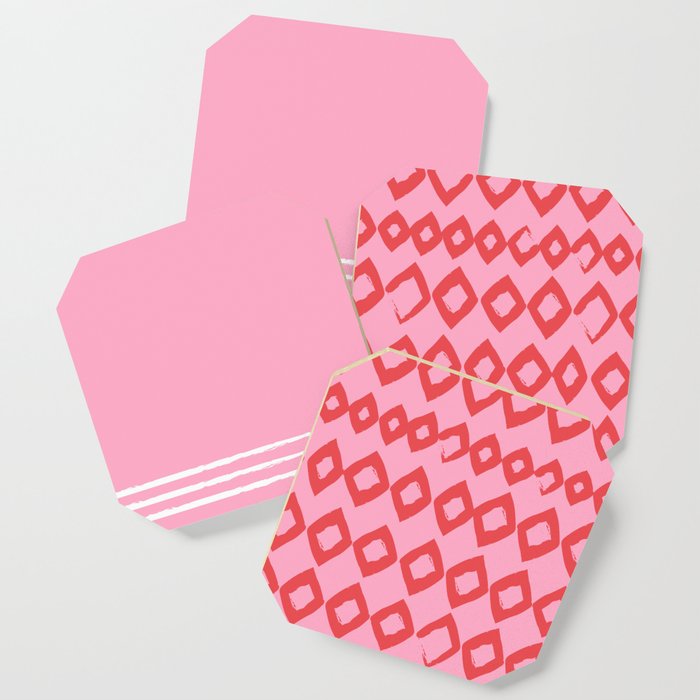 Red Minimalistic Art Design Pattern on Pink Coaster