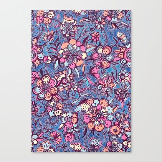 Sweet Spring Floral - soft indigo & candy pastels Canvas Print