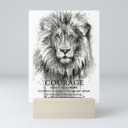 Lion Courage Motivational Quote Watercolor Painting Mini Art Print