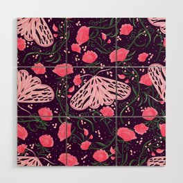 Moth pink pattern 001 Wood Wall Art