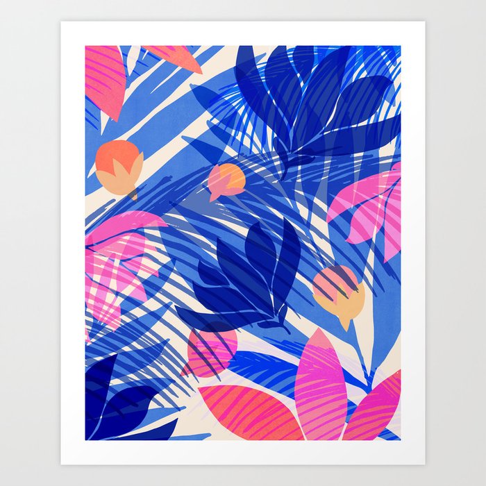 Breezy Tropics Blue Floral Design Art Print