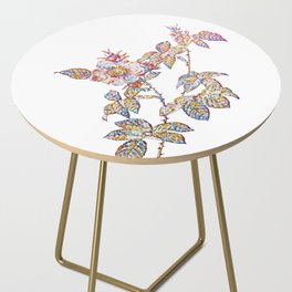Floral Big Dog Rose Mosaic on White Side Table