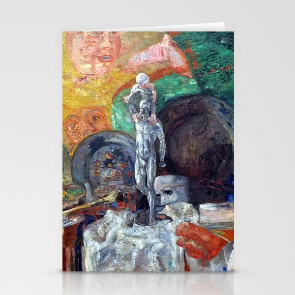 Attributes of an artist's studio & palette surrealism portrait painting by James Ensor Stationery Cards