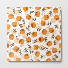 Seamless mini orange flowers pattern Metal Print