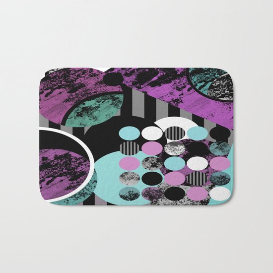Bits N Pieces II - Abstract, geometric, textured, stripes, cyan, blue, pink, black, artwork Bath Mat