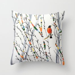 Songbird Winter Forest Throw Pillow