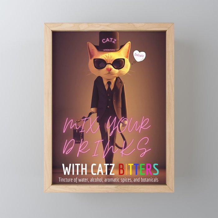 Mix your drinks with Catz (Cats) bitters rainbow top hat aperitif alcoholic beverages advertisement poster / posters Framed Mini Art Print