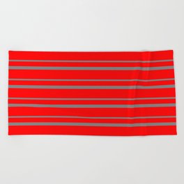 [ Thumbnail: Red & Gray Colored Pattern of Stripes Beach Towel ]