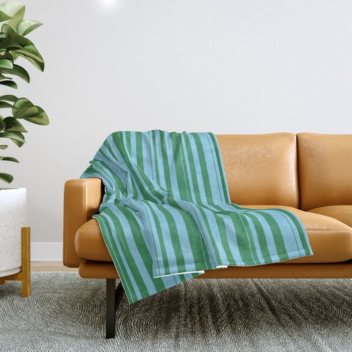 Sea Green and Sky Blue Colored Stripes/Lines Pattern Throw Blanket